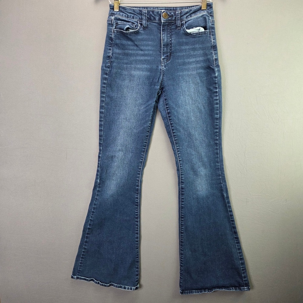 SO Jeans Womens 7/28W High Rise Flare Blue Denim Stretch Bell Bottom Pants 3376